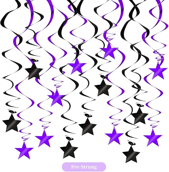 BEISHIDA Black Purple Star Halloween Hanging Swirl Decorations, Halloween Party Supplies for Horror Party Wedding Baby Shower Birthday Decorations,Pack of 15