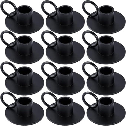12PCS Black Taper Candle Holders with Round Handle, Matte Iron Candlestick Holders Centerpieces for Home Decoration, Wedding Anniversary, Party, Housewarming Gifts.