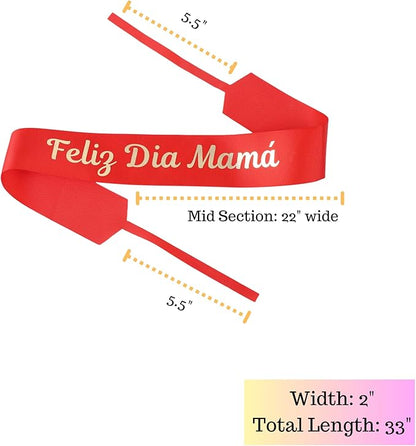 Set of 12 Bouquet Banner Grosgrain Ribbon Tie Wrap Printed Sash Florist Bulk Supply for Floral Arrangements (RED - Feliz Dia Mama)
