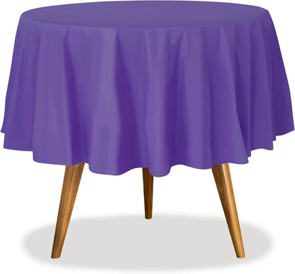 Purple Disposable Plastic Tablecloth for Round Tables (36 Pack) Table Cloths for Parties, Events & Weddings, Indoors & Outdoors, 84 inches, Plastic Table Cover