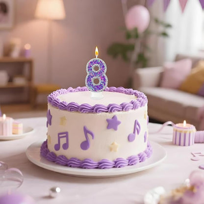 K-pop Number 8 Birthday Candle, Star Glitter Filled Number Candle, Purple Silver Fantasy Cake Topper for Birthday Party Decoration