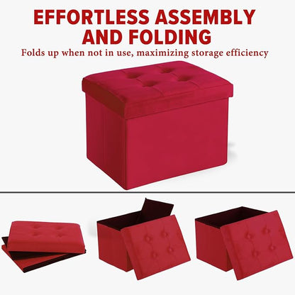 LINMAGCO Storage Ottoman Folding Foot Stool Velvet Foot Rest