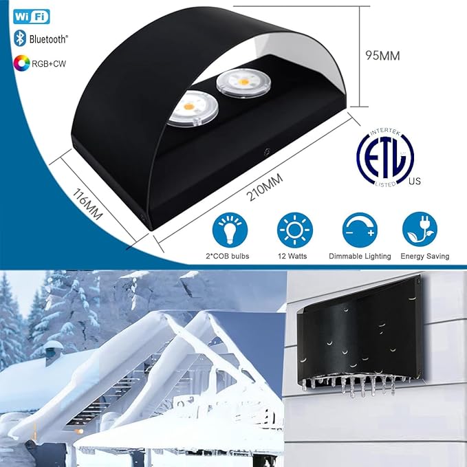 rosykite Smart RGB and Double White Outdoor Wall Sconces, WiFi Modern Wall Lights with App & Voice Control, Music Sync, IP65 Waterproof Up Down Lights for Indoor or Outdoor Porch Patio Garage