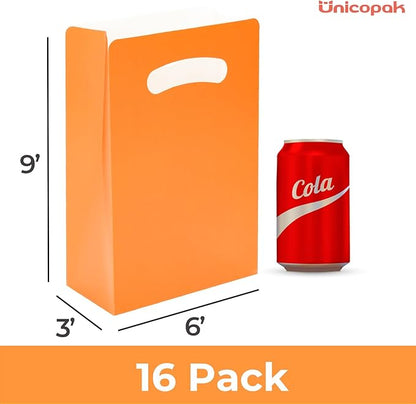 UnicoPak 16 Pack Orange Party Favor Bags Birthday Goodie Bags Small Gift Bags for Party, Treat, Candy, Cookie, Goody, 6x3x9 inches