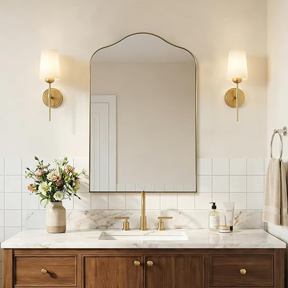 ANDY STAR Brass Scalloped Arched Wall Mirror, 26x38 Brushed Gold Irregular Bathroom Mirror with Curved Design for Vanity, Powder Room, Fireplace, Mantel, with Stainless Steel Metal Frame