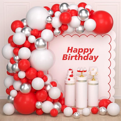 Red White Silver Balloon Garland Kit - 122PCS Red White Balloons Red Silver Balloons for Birthday Wedding Anniversary Bridal Shower Bride To Be Graduation Party Decorations