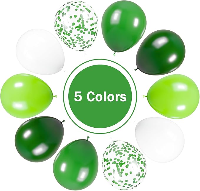 Green Balloons, 50pcs Dark Green and White Balloons, 12In Light Green Latex Balloon for St. Patrick's Day Jungle Forest Themed Birthday Decorations