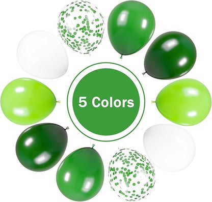 Green Balloons, 50pcs Dark Green and White Balloons, 12In Light Green Latex Balloon for St. Patrick's Day Jungle Forest Themed Birthday Decorations