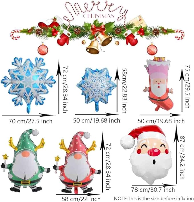 Santa Claus Christmas Balloons Set - Foil Socks Snowflake X-mas Spirit - Party Supplies Decorations