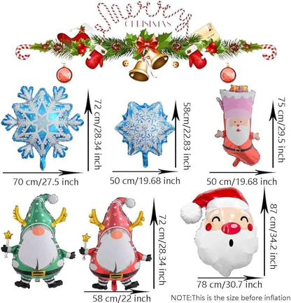 Santa Claus Christmas Balloons Set - Foil Socks Snowflake X-mas Spirit - Party Supplies Decorations