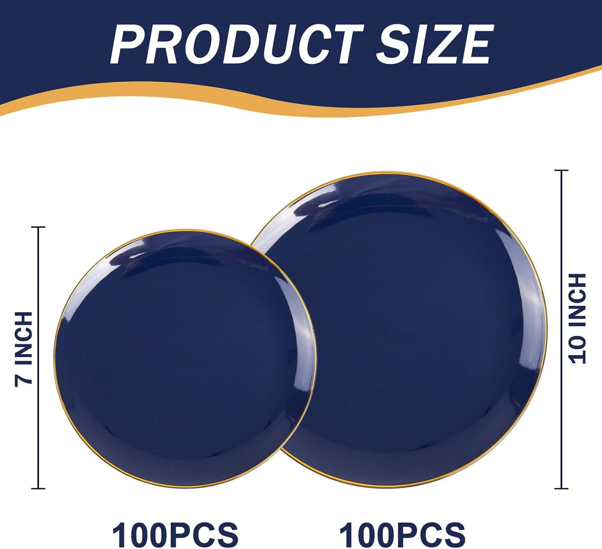 PULOTE 200 Pieces Blue Plastic Plates - Navy Blue and Gold Disposable - Include 100PCS 10 inch Dinner & 100PCS 7 inch Dessert Plate for Party & Labor Day