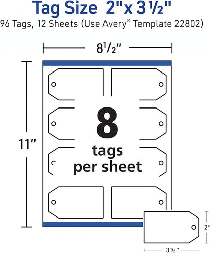 Avery® Printable Tags With Strings, Rectangle, 2" x 3 1/2", White, Pack of 96