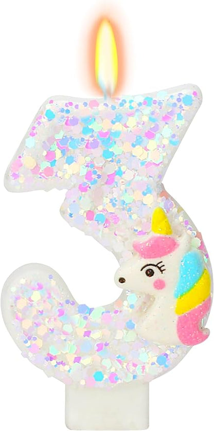 Birthday Candles - Number 3 Candle, Birthday Candles for Cake Topper, Unicorn Party Supplies, Cartoon Themed Party Favors