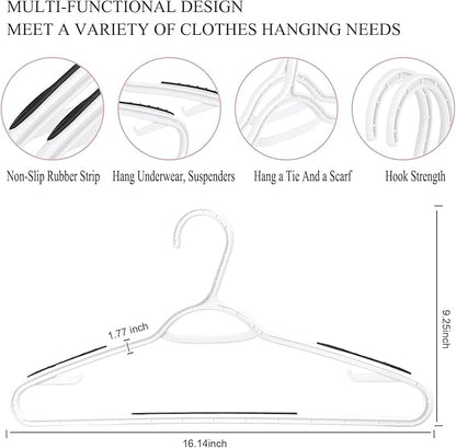 Plastic Hangers 50 Pack - Non Slip Clothes Hangers,Holds up to 18 lbs, Slim Space Saving Hangers for Suit,Dress,t Shirts,Blouse,Coats, Pants (White)