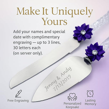 GIFTS INFINITY Personalized Wedding Cake Knife and Server Set with Engraving – Cake Cutting Utensil Set, Keepsake Gift for Wedding, Anniversary, Reception, Birthday & Other Occasions (CH-101PU)