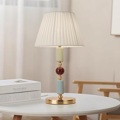 White Fabric Shade Table Lamp Modern Metal Desk Lamp with Plug Cord Switch for Bedroom Bedside