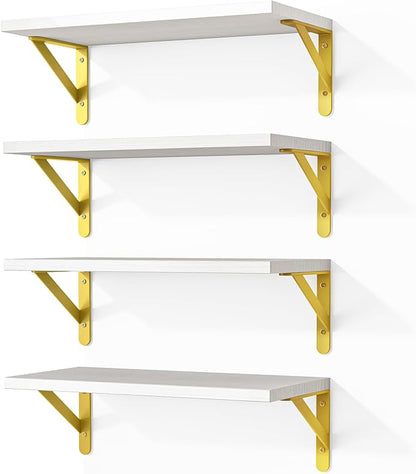 Fixwal White Shelves, Wood Wall Floating Mounted Shelves