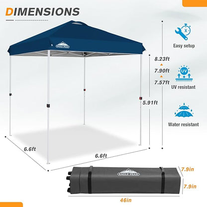 EAGLE PEAK Pop Up Canopy Tent with Wheeled Carry Bag, 8 Stakes, 4 Ropes, Easy Set Up Tent Canopy, 6.6x6.6 ft, Dark Blue