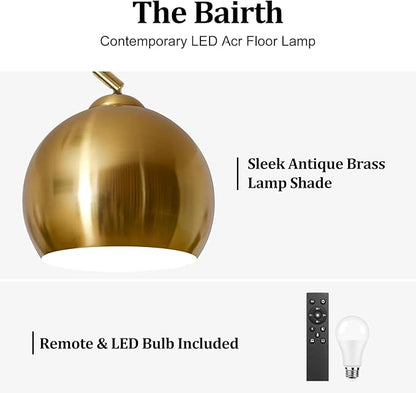 77” Arc Floor Lamp for Living Room, Upgraded Gold Standing Lamp with Remote, 3 Color Temperatures & Brightness Adjustable, Modern Arched Floor lamp for Bedroom,Office, Antique Brass, LED Bulb Included