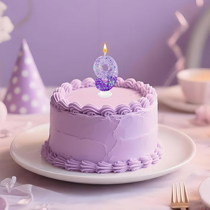 Purple Sequin Birthday Candles, Cake Number Candles, Girls 0th Birthday Decorations, Suitable for Birthday Parties, Anniversary Party Decorations(9)