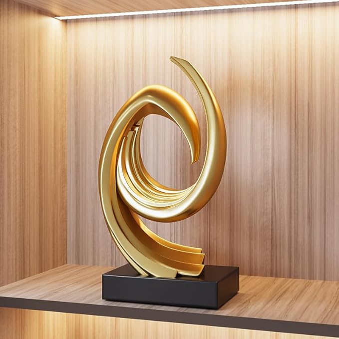 Golden Wave Resin Origami Statue Modern Abstract Home Decoration Emphasizes Abstract Office Desk Carving Table Family Bedroom Living Room Garden Office Golden Stripe Decoration (C)