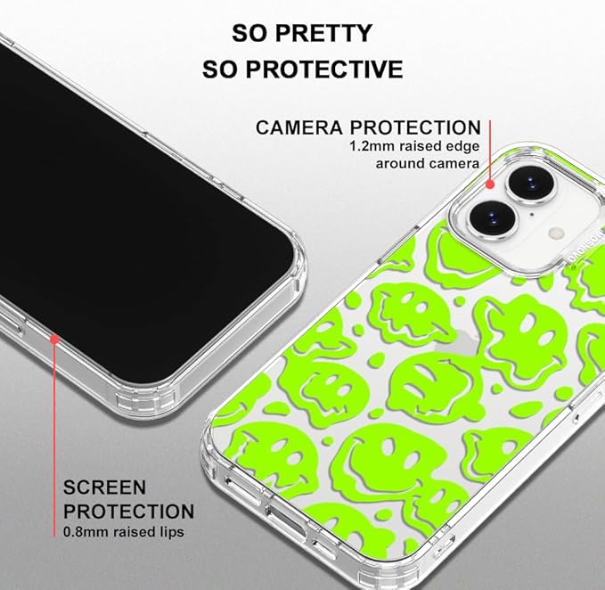 MOSNOVO for iPhone 17 Case | Military Grade 6.6ft Drop Tested | Camera Control | Clear with Distorted Green Smiles Face Design