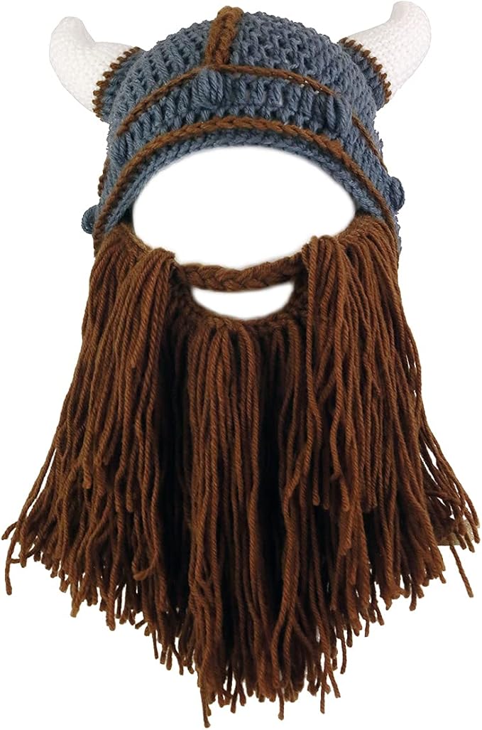 Kids Toddlers Viking Beard Beanie Barbarian Knit Hat Viking Horns Bearded Caps Funny Costume Hats