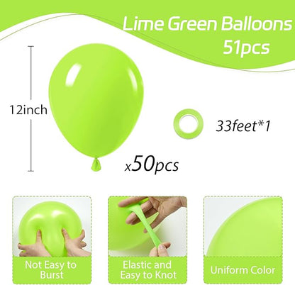 Lime Green Balloons 12 inch, Lime Green Latex Balloon 50pcs Party Balloons for Baby Shower Dinosaur Jungle Halloween Birthday Party Decorations