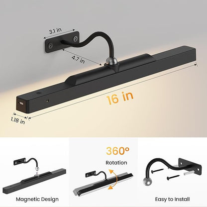 2Pack Picture Light, 13Hrs Lasting Battery Operated Picture Lights for Paintings,16in Remote Control Display Art Light with Timer for Wall Painting, Frame, Portrait, Display,Artwork,Gallery- Black