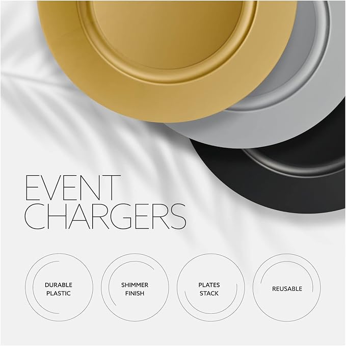 13'' Party Chargers Large Plates & Platters Great for Elegant Party's Weddings Tableware Great for Serving dish Gold Pack of 12