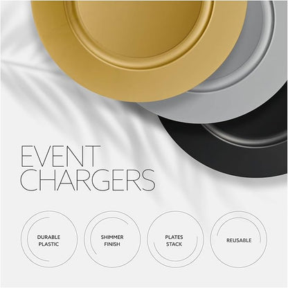 13'' Party Chargers Large Plates & Platters Great for Elegant Party's Weddings Tableware Great for Serving dish Gold Pack of 12