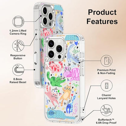 MOSNOVO for iPhone 16 Pro Case, Shockproof Military-Grade Protection 6.6ft Drop Tested, Clear Phone Case for iPhone 16 Pro, Doodle Cats Design