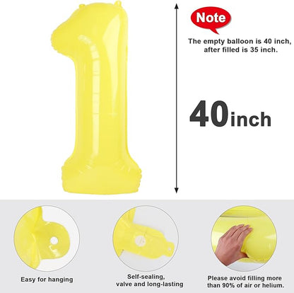 Number Balloons 1, 40 Inch One Balloons for 1st Birthday Girl Boy 1 11 21 Party Decorations Baby Shower Photo Shoot, Yellow 1 Balloon