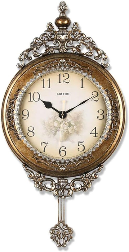 SHISEDECO Elegant, Traditional, Decorative, Hand Painted Modern Grandfather Wall Clock Fancy Ethnic Luxury Handmade Decoration, Swinging Pendulum for New Room or Office. Large. 29.5 Inch. (Copper)