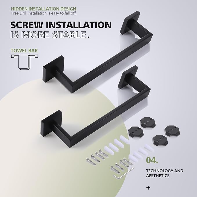 KOKOSIRI 12-Inch Single Towel Bar, Bathroom Kitchen Towel Holder, Wall Mounted SUS304 Stainless Steel Towel Rack 2 Pack, Matte Black, B4003BK-L12-P2