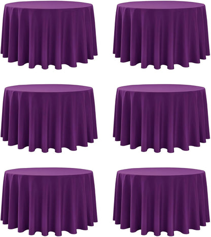 6-Pack Purple Round Tablecloths, 120 Inches, Stain-Resistant Polyester for 5-6 Ft Round Tables - Washable Table Covers for Weddings, Banquets, Birthday Parties, Events