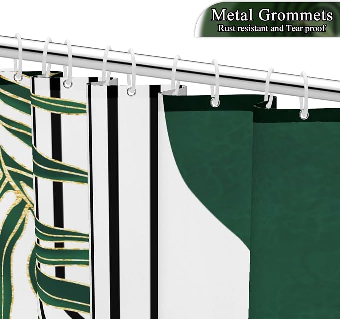 Mid Century Green Shower Curtain for Bathroom Boho Modern Abstract Plant Tropical Leaves Bathroom Curtain Set Geometric Arch Minimalist Waterproof Fabric Bath Decor 48x72 inch