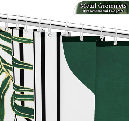 Mid Century Green Shower Curtain for Bathroom Boho Modern Abstract Plant Tropical Leaves Bathroom Curtain Set Geometric Arch Minimalist Waterproof Fabric Bath Decor 48x72 inch