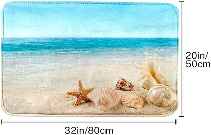 Britimes Bath Mat for Bathroom, Blue Beach Starfish Sea Washable Cover Floor Rug Carpets Floor Mat Bathroom Decorations 20x32 Inches for Kitchen Bedroom Indoor
