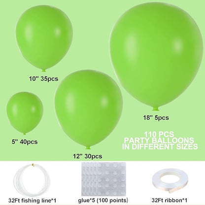 Lime Green Balloons 110Pcs Garland Arch Kit - Light, Matte, Economy Size -, item(mat: 5/10/12/18inch)-Perfect for Baby Showers & Birthday Parties - ejungle Dinosaur Party Decoration strokes