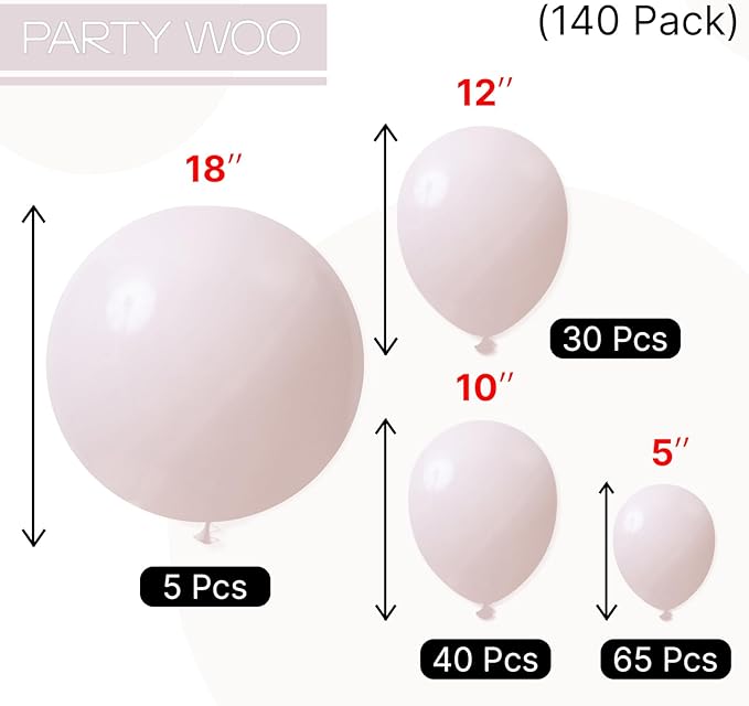 PartyWoo Beige Balloons 140pcs Different Sizes of 18 12 10 5 Inch Boho Cream Ivory Neutral Balloon Arch Kit Garland for Wedding Bridal Graduation Baby Shower Birthday Party Decorations White-F60