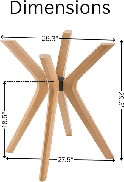 Mid Century Solid Beech Wood Modern Dining Table Base Only, Pedestal Table Bases, Wooden Legs for Kitchen Tables, Glass Top Wood Top Assembly Tools (Glass Tabletop Anti-Slip Pads, Unfinished)