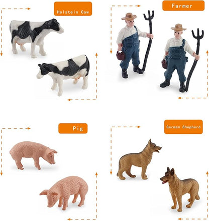 MEMOVAN Realistic Mini Barn Farm Figures Toys Tractor Playset Plastic Farm Animals Figurines Farmer Cake Toppers Farmer Vehicle Toy Truck with Trailer for 3-12 Years Old Kids Boys Girls Toddler