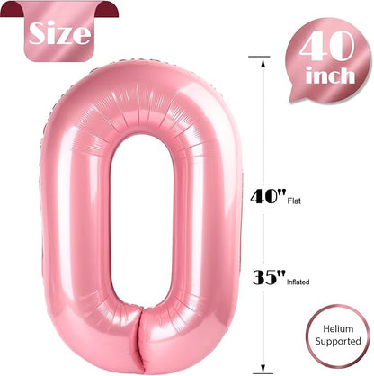Pearlescent Pink Number Balloon 40 Inch, 0 Number Balloons, 10 20 30 40 50 Numbers Balloon Birthday Decorations, Party Supplies for Women
