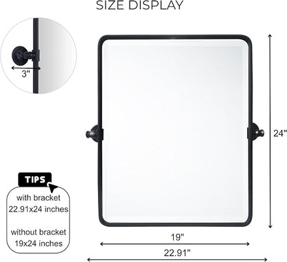 TEHOME Pivot Mirror for Bathroom Matt Black Tilt Beveled Mirror Rectangle Bathroom Mirror Pivoting Metal Framed Vanity Mirrors for Wall, Vertical, Overall 22.91 x 24 inches (Mirrror 19 x 24 inches)