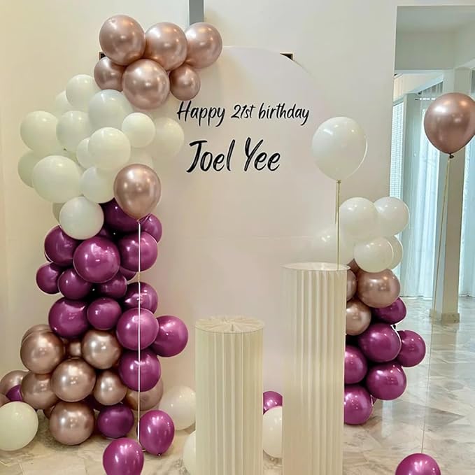 MEBAY Plum Purple White Gold Balloon Arch Kit, 155Pcs Dark Mauve White Sand Rose Gold Balloons Garland for Boho Baby Shower Birthday Wedding Party Decoration