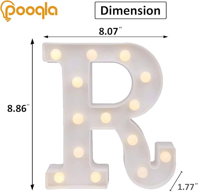 Pooqla LED Marquee Letter Lights Sign, Light Up Alphabet Letter for Home Party Wedding Decoration R