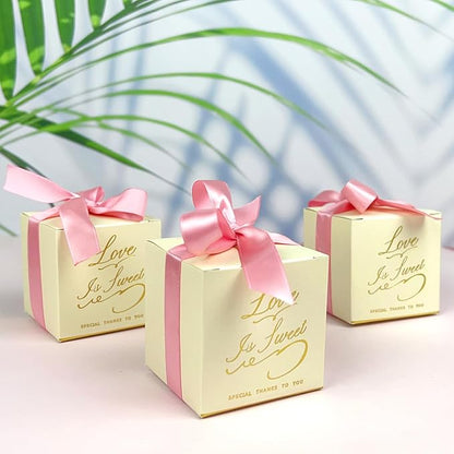 30PCS Small Gift Boxes, White Gift Box with Ribbon Wedding Party Favor Boxes Fancy Candy Gift Boxes with Lids for Anniverary Birthday Valentine's Day Packaging Presents 2.6x2.6x2.6 inch(S,Pink)