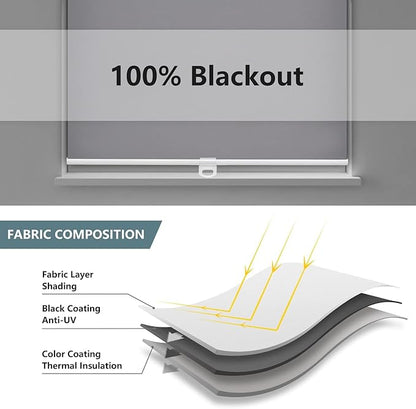 AOSKY Cordless Roller Shades Blackout Blinds for Windows Room Darkening Rolled Up Shades with Spring System, UV Protection Window Shades Door Blinds for Home and Office (34.5" W x 72" H, Grey)