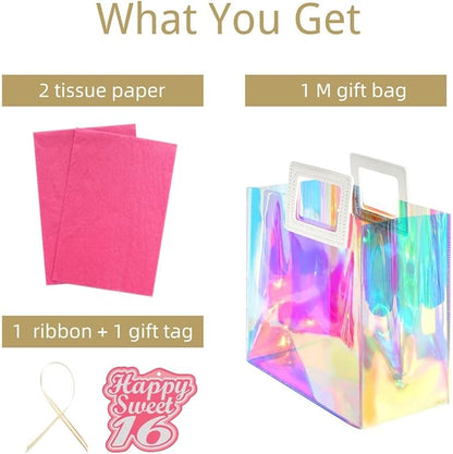11'' Medium Sweet 16 Birthday Gift Bag with Tissue Paper and Gift Tag for Girls 16th Birthday